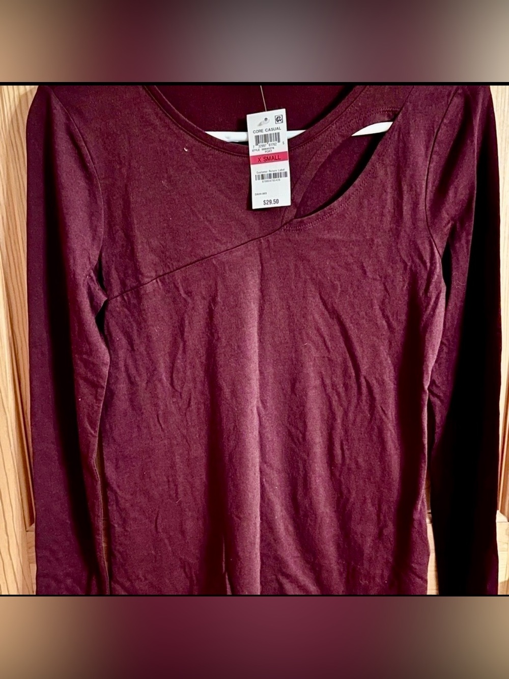 NWT INC International Concepts Burgundy Cutout Long Sleeve Top Size XS Extra Sma